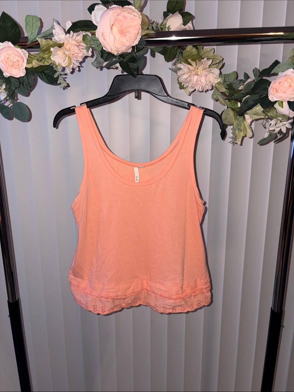 Frenchi Peach Crochet-Hem Tank Top